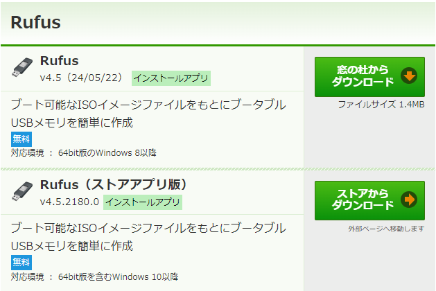 Rufusのダウンロード