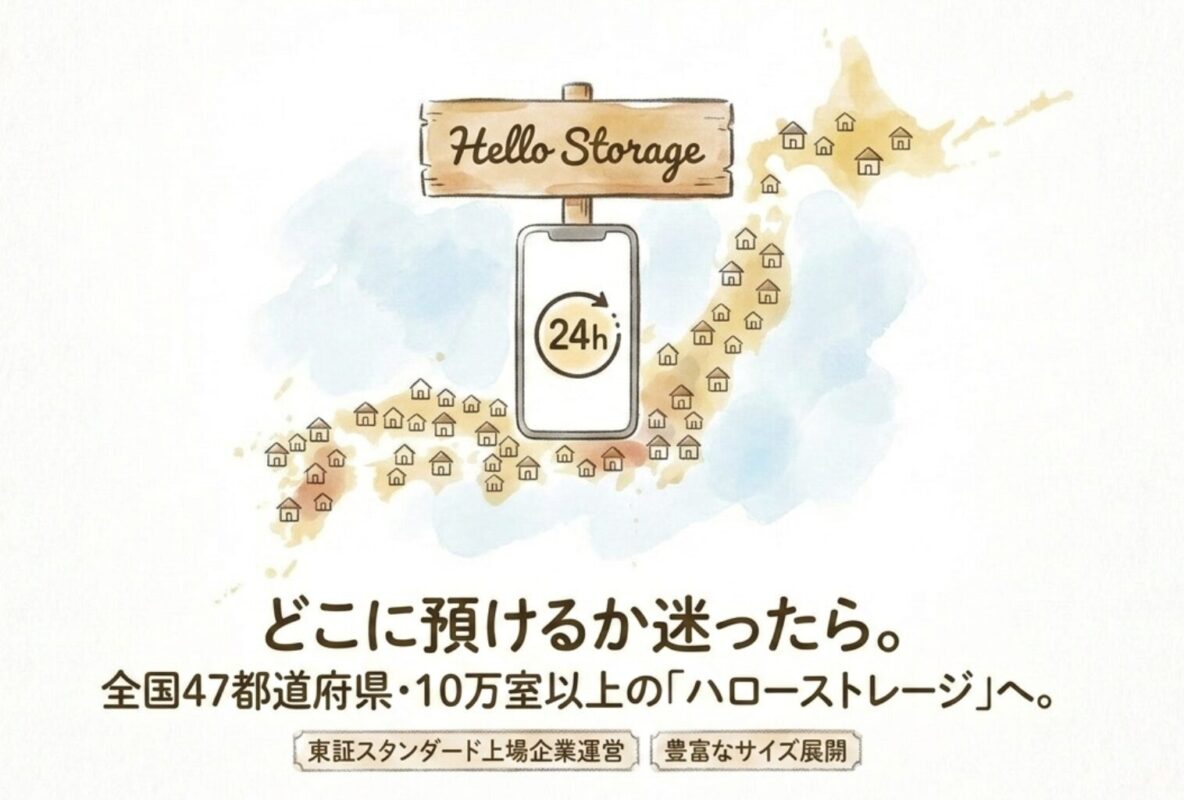 どこに預けるか迷ったら、全国47都道府県・10万室以上のハローストレージへ