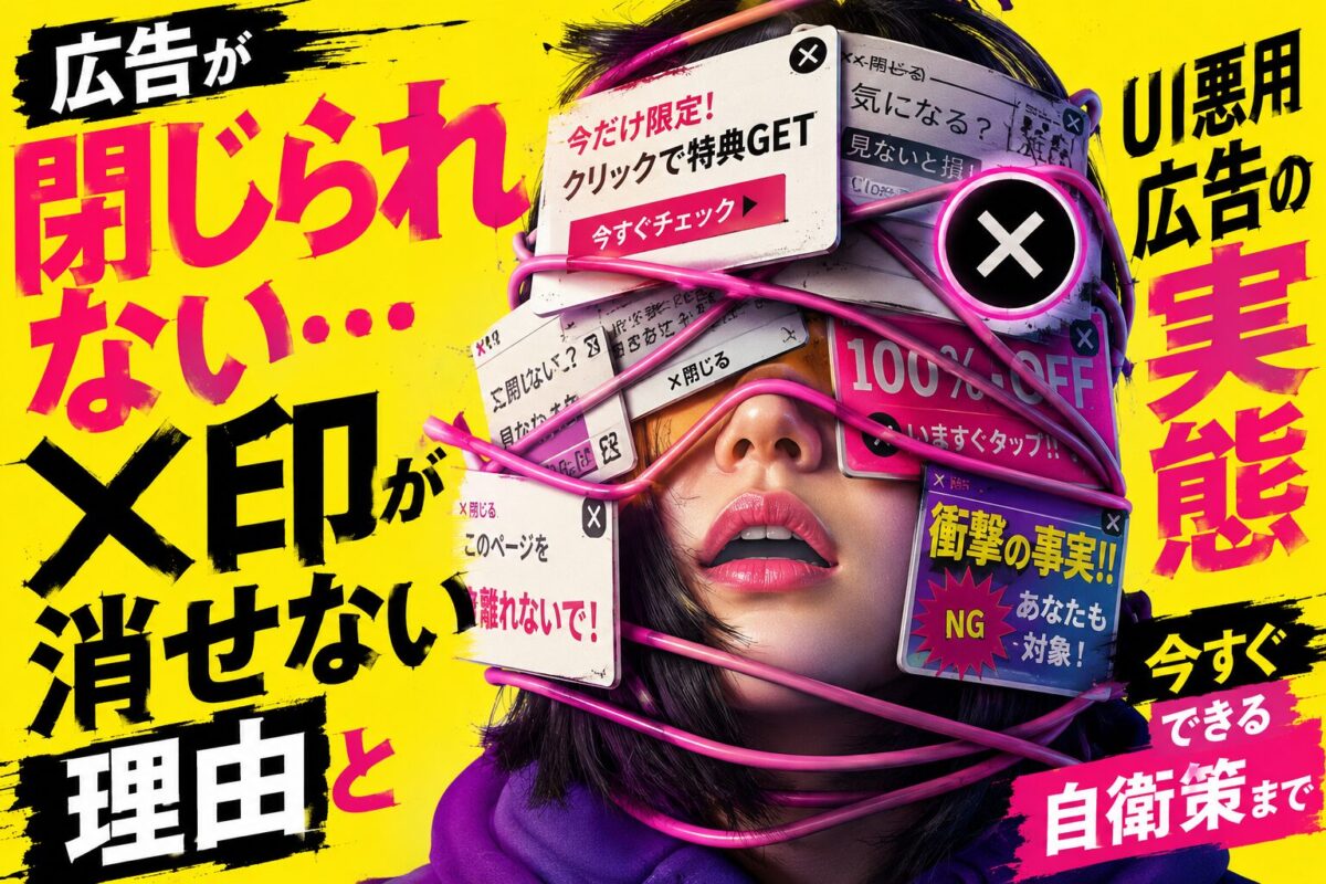 広告が閉じられない…×印が消せない理由とUI悪用広告の実態、今すぐできる自衛策まで