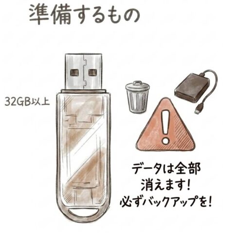 用意するものは32GB以上のUSBメモリ1本