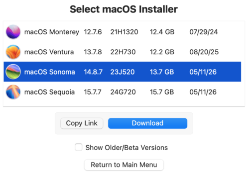 「macOS Sonoma」をクリック