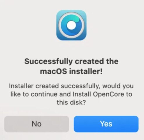 「Successfully created the macOS installer!」(インストーラーの作成に成功しました)