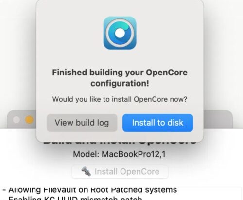 「Finished building your OpenCore configuration!」(OpenCoreの設定が完成しました)